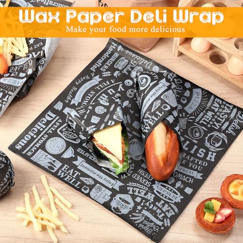 Ireer 400 Pcs Deli Wax Paper Sheets 15 x 15 Inch Large Newsprint Sandwich Paper Wraps Greaseproof Food Basket Liners Newspaper Wrapping for Spring Summer Picnic Burger Bread BBQ Party (Black White) - color: Black White