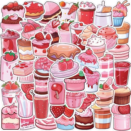 Pink Cake Dessert Stickers 50Pcs Notebook Water Bottle Skateboard Luggage Helmet Diary Waterproof Vinyl Aesthetic Stickers Kids Teens Girls Adults Party Rewards (Colourful-4) - color: Colourful-4