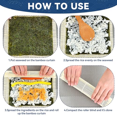 HOPELF 2 Pack 9.5&12 Inch Bamboo Sushi Mat - Sushi Roller Mat for Making, Shaping & Molding Sushi Roll & Kimbap - Food-Safe Sushi Making Supplies, Tools & Accessories - size: 9.5&12 inch