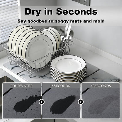 Large Stone Dish Drying Mat for Kitchen Counter,Collapsable Stone Dish Drying Mat with Diatomaceous Earth for Quick Drying-Ultra Absorbent-Eco-Friendly,Foldable -23.6"×15.7" Light Gray Marble Pattern - color: L22-Light Gray