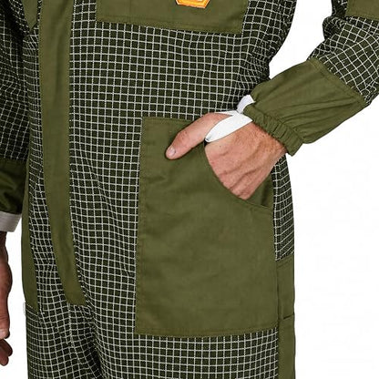 Beekeeping Suit Ventilated 3 Layer Ultra with Total Protection with Safety Fencing for Professional Beekeeping Supplies with Carrying Bag (BP-311-Green)-M - color: Green, size: M