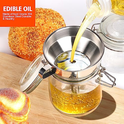 YGDZ Stainless Steel Funnel, 3PCS Kitchen Funnels for Filling Bottles Set, Large Food Grade Metal Funnel with 3pcs Removable Strainer, 2pcs Brushes, Funnels for Kitchen Use, Bottle Funnel for Liquid