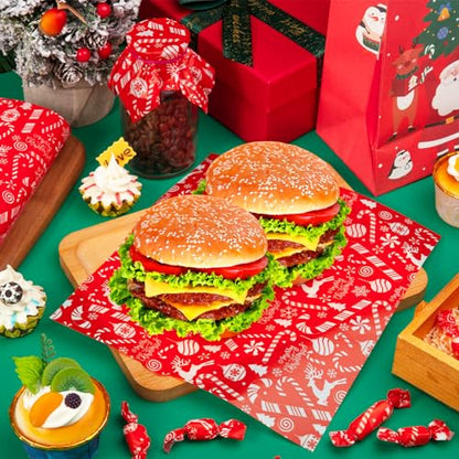 100 Pcs Christmas Wax Paper Sheets for Food, Sandwich Wrap Paper Deli Wraps, Waterproof Oil-proof Picnic Basket Liners with Snowflakes Candy Pattern for Kitchen Handmade Food(Red) - color: Red Candy
