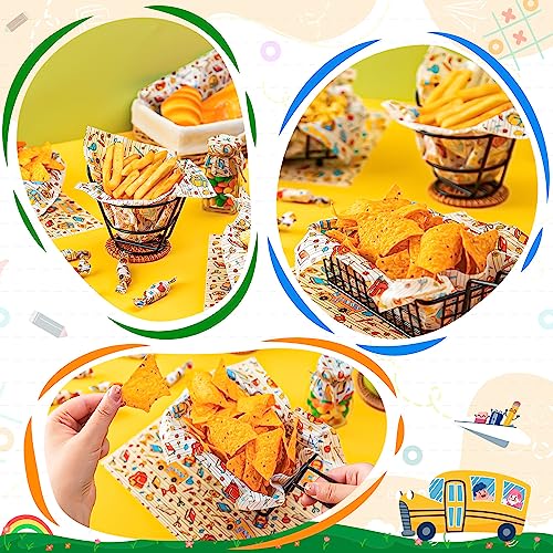 100Pcs Back to School Wax Paper Sheets for Food, Wax Paper for Food Sandwich Wrap Paper Deli Wraps, Waterproof Oil-proof Picnic Basket Liners with Bag Pattern for Kitchen Handmade Food - color: Back to School