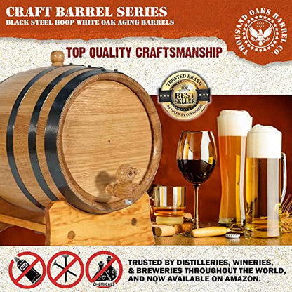 1 Gallon Oak Aging Barrel (5 Liter) with Stand, Bung and Spigot - Wooden Mini Whiskey Barrel - Charred Oak Barrels for Aging Whiskey, Bourbon, Cocktails, Rum, Tequila, Mead Wine - size: 5 Liter
