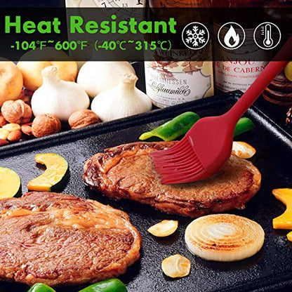 HOTEC Basting Brushes Silicone Heat Resistant Pastry Brushes Spread Oil Butter Sauce Marinades for BBQ Grill Barbecue Baking Kitchen Cooking BPA Free Dishwasher Safe (Red 2) - color: Red New