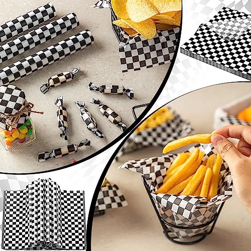 100 Pcs Black & White Checkered Wax Paper Sheets for Food, Wax Paper for Sandwich Wrap, Deli Wraps, Picnic Basket Liners, 8.6 x 9.8 inches - color: Black/White