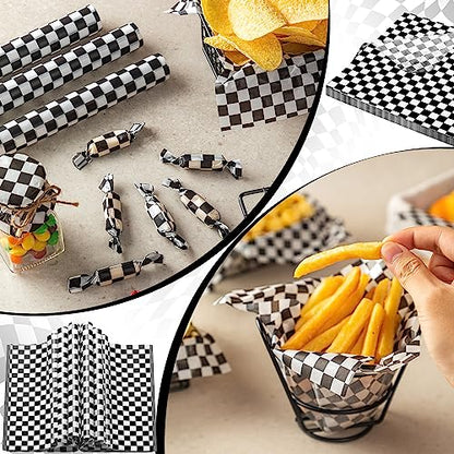 100 Pcs Black & White Checkered Wax Paper Sheets for Food, Wax Paper for Sandwich Wrap, Deli Wraps, Picnic Basket Liners, 8.6 x 9.8 inches - color: Black/White