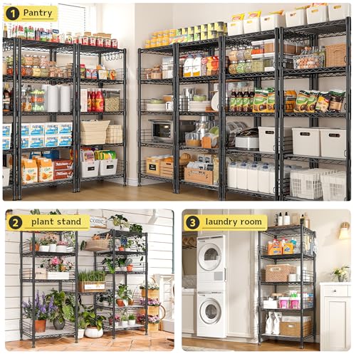 DurayLoly Wire Shelving with Hooks & Blockers for Pantry Storage in Kitchen | 5-Tier Shelving Unit, Tiers Finely Adjustable in 1" Increments, Storage Shelves with Non-Slip Liners, 18.1''Wx18.1''Dx59''H - size: 18.1''Wx18.1''Dx59''H