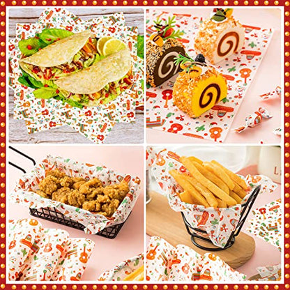 100 Pcs Fiesta Wax Paper for Food, Cinco De Mayo Wax Paper Sheets Deli Paper Sandwich Wrap Candy Wraps, Waterproof Oil-proof Picnic Basket Liners with Guitar Pattern for Kitchen Handmade Food(White) - color: Fiesta-white