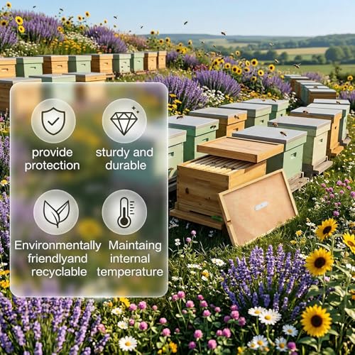 4pcs Beehive Inner Cover for 10 Frame Hive Box,Beeswaxed-Coated Bee Hive Cover,Beekeeping Supplies,Bee Hive Top Cover with Frame,Cover with Feeding Hole for Beekeeping Tool (4)