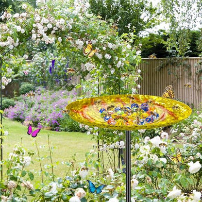 Bee Butterfly Water Station, MeyRolizn Metal Butterfly Puddler with Glass Marbles, Bee Bath Butterfly Feeders with 4 Prongs Base Stake for Outdoors Garden Yard Patio Decor(Ellipse) - style: Ellipse