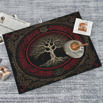 Kitchen Drying Mat for Countertop Gothic Tree Of Life Design Non-Slip Kitchen Counter Mat for Dishes Glassware - color: Red Gold