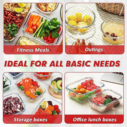 VERONES 12 Packs Glass Food Storage Containers Set, Airtight Glass Lunch Containers, Glass Meal Prep Containers with Lids,Exclusive of BPA, for Microwave, Oven, Freezer & Dishwasher Friendly,Red - color: Red-24