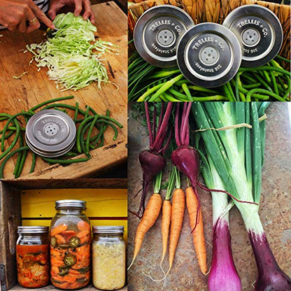 316 Stainless Steel Fermentation Lids | 3 Silicone Waterless Fermenter Airlock Lids | Easy Lacto Fermenting Wide Mouth Mason Jar Canning Lids | Free Recipe eBook Included - size: Lids Only