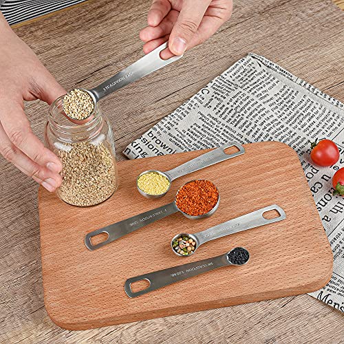 Stainless Steel Measuring Cups and Spoons Set, 18/8(304) Steel Material Heavy Duty 5 Measuring cups and 5 Measuring Spoons 1 Leveler and 2 rings Pack 13pcs Per set - size: C: 5cups+5spoons