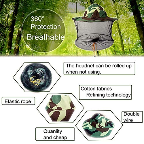 2 Pack Bee Keeper Net Hat, Camo Beekeeper Beekeeping Hat with Veil, Mosquito Insect Face Shield Netting Head Hats, Bug Mesh Sarifi Gnats Cap for Outdoor, Fishing - color: Green