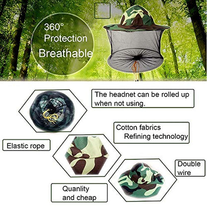 2 Pack Bee Keeper Net Hat, Camo Beekeeper Beekeeping Hat with Veil, Mosquito Insect Face Shield Netting Head Hats, Bug Mesh Sarifi Gnats Cap for Outdoor, Fishing - color: Green