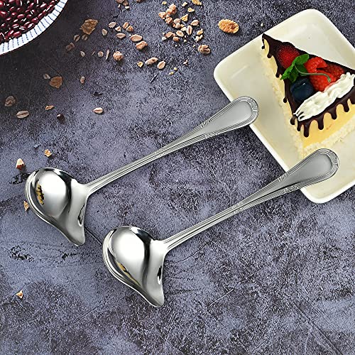 2 Pack Stainless Steel Saucier Drizzle Spoon with Spout Small Gravy Ladle, 7.87" Soup Spoons Kitchen Utensil Mirror Polish Drizzle Spoon for Chocolates, Gravies and Sauces, Silver