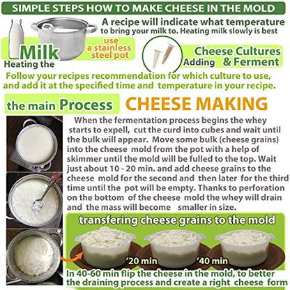PetriStor Cheese Mold for Cheese Making Cheese with Follower Piston 1.3QT and Cheesecloth - Cheese Form Mold - Cheese Making Basket - Paneer Cheese Press Mold - Molde Para Queso