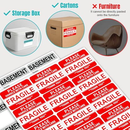 Kingtac 600 Writable Home Moving Stichers - 2' x 3', 20 Color-Coded Home Moving Packing Labels with Fragile, Extra, Heavy Options.Stick to Cardboard Boxes and Plastic Bins, No Extra Tape Needed - color: Mov-0305-40-600pcs