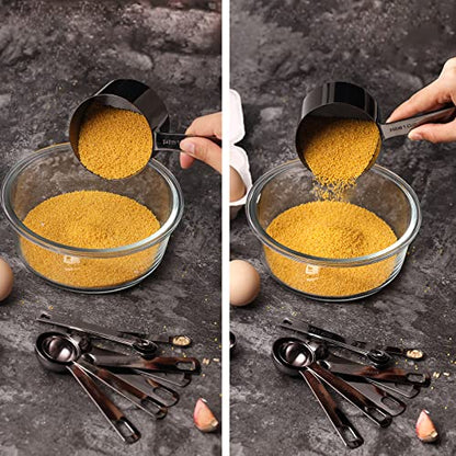 16 Pcs Stainless Steel Measuring Cups & Spoons Set, Black | Heavy Duty Metal, 5 Cups, 6 Tbsp Tsp Spoons, 5 Mini Spoons, For Kitchen Cooking Baking - color: B - Gunmetal, size: 16pcs