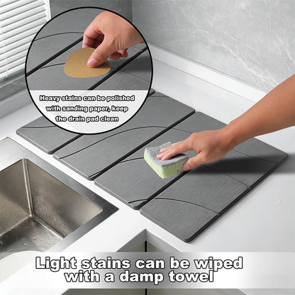 2PCS Stone Dish Drying Mat for Kitchen Counter,Collapsable Stone Dish Drying Mat with Diatomaceous Earth for Quick Drying-Ultra Absorbent-Eco-Friendly,Foldable -23.6"×15.7" Dark Gray Wave Grooves - color: DKHX-Dark Grey