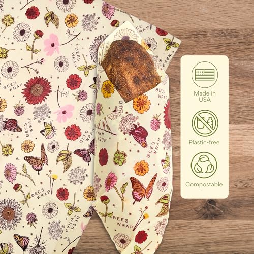 Bee's Wrap Beeswax Wraps for Bread - Beeswax Bread Wrap for Sourdough & Bread Storage - Plastic Free Made in USA Reusable Natural Food Wrap - Meadow Magic - color: Meadow Magic (Beeswax)