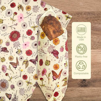 Bee's Wrap Beeswax Wraps for Bread - Beeswax Bread Wrap for Sourdough & Bread Storage - Plastic Free Made in USA Reusable Natural Food Wrap - Meadow Magic - color: Meadow Magic (Beeswax)
