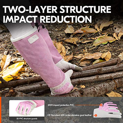 Vgo... 1-Pair Premium Geniune Goat Leather Extra-long Cuff Thornproof, Anti-abrasion, Anti-Impact Gardening Gloves (Size L, White, GA9659) - color: 1 Pair - White Pink, size: Women's Large