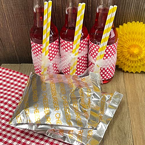 Printed Foil Cheeseburger Bags- 75 Pack - Silver, Yellow
