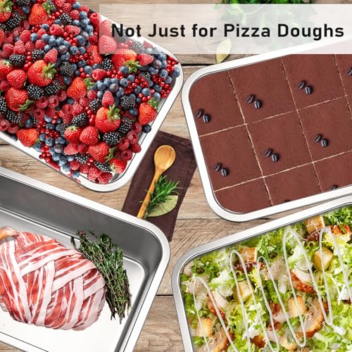 BSTKEY Pizza Dough Proofing Box, Stackable Stainless Steel Food Storage Box Container with Lid, Fits 4-6 Dough Balls, 14.1 x 10.6 Inch Large Capacity Household Pizza Dough Container