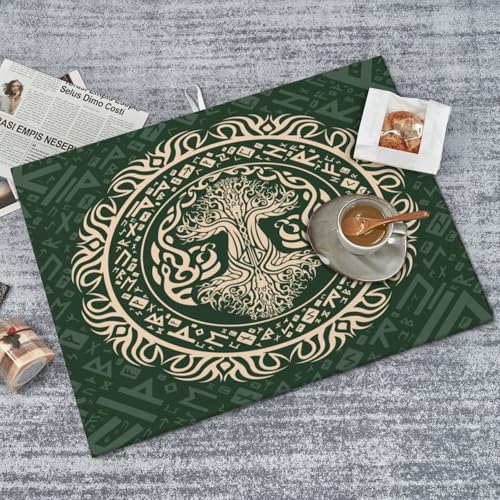Kitchen Drying Mat for Countertop Celtic Tree Of Life Style Non-Slip Kitchen Counter Mat for Dishes Glassware - color: Dark Green