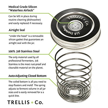 Stainless Steel Fermentation Jar Kit 3 Waterless Fermenter | Airlock Lids & 3 Pickle Helix Fermentation Weights, For Wide Mouth Mason Jars Recipe eBook Included With Fermenting Kit - size: Complete Kit