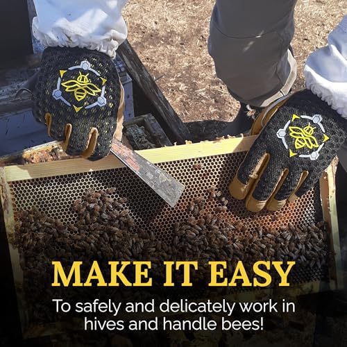 Professional Beekeeping Gloves, Premium 5mm Goatskin w/Patented Ventilation & Dexterity - Beekeeping Supplies - color: Black, size: X-Small