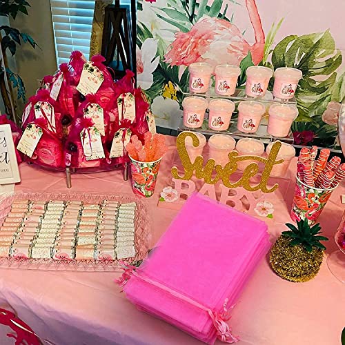 ANZNKU 50 Pack Hot Pink Organza Bags 5 x 7 inch, Small Mesh Drawstring Gift Bags, Jewelry Pouches Small Mesh Bag for Candy Party Wedding Favor & Easter Gifts - color: Hot Pink
