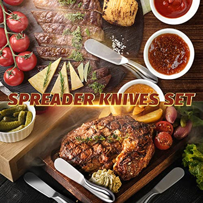 Butter Knives 4 Pieces Stainless Steel Cheese Butter Spreader Knife Set for Cold Butter, Cream Cheese, Jam, Pastry, Charcuterie, Multipurpose Kitchen Gadgets - color: Silver04