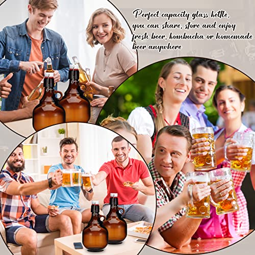 Dandat 맥주 호박색 유리병 맥주 병 유리 병 뚜껑 포함 액체 저그 소다 사이다 알코올 와인 홈 브루잉 발효용 그라울러 4개(1.9kg(68온스) - size: 68 oz