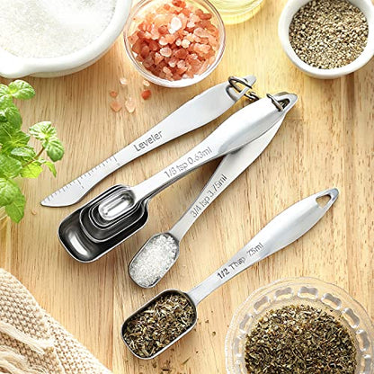 Spring Chef Stainless Steel Measuring Cups & Spoons Set of 20 with Leveler, Nesting 7 Metal Measuring Cups & 13 Spoons for Dry & Liquid Ingredients, Dishwasher Safe Kitchen Tools for Cooking & Baking - style: Cups & Spoons - Set of 20