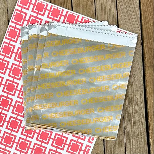 Printed Foil Cheeseburger Bags- 75 Pack - Silver, Yellow