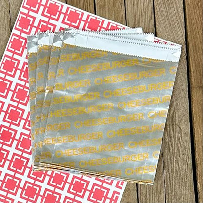 Printed Foil Cheeseburger Bags- 75 Pack - Silver, Yellow