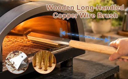 21'' Pizza Oven Brush with Scraper, Brass Bristles Pizza Stone Cleaning Brush with Long Handle and Hanging Loop for BBQ Grill Cleaning, Include 2 Brush Heads