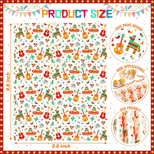 100 Pcs Fiesta Wax Paper for Food, Cinco De Mayo Wax Paper Sheets Deli Paper Sandwich Wrap Candy Wraps, Waterproof Oil-proof Picnic Basket Liners with Guitar Pattern for Kitchen Handmade Food(White) - color: Fiesta-white