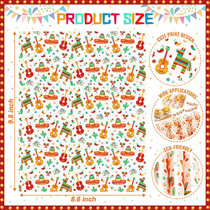 100 Pcs Fiesta Wax Paper for Food, Cinco De Mayo Wax Paper Sheets Deli Paper Sandwich Wrap Candy Wraps, Waterproof Oil-proof Picnic Basket Liners with Guitar Pattern for Kitchen Handmade Food(White) - color: Fiesta-white