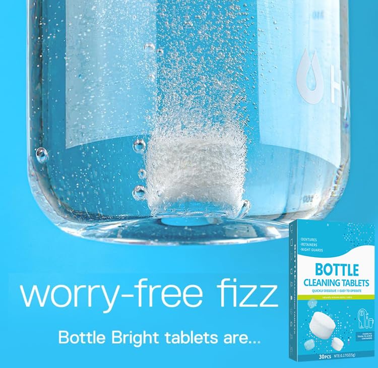 30 Pack Bottle Bright Cleaning Tablets,Water Bottle Cleaner,Removing Limescale and Tea Stains,For Water Bottle,Coffee Pot,Glass,Tumbler,Stainless,Also Can Clean Dentures,It's Multipurpose Cleaner