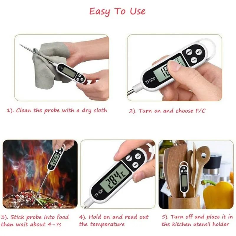 Candy Thermometer Digital Instant Read for Meat Kitchen Cooking Food Oil Deep Fry BBQ Grill Smoker (1, 14.4in-White) - size: 14.4in-white
