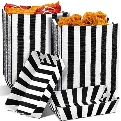 Yaomiao 100 Pcs Striped Paper Food Trays Carnival Paper Boats for Food Nacho Hot Dog Disposable Plates Disposable Serving Trays for Carnivals Fairs Festivals Picnics(Black) - color: Black