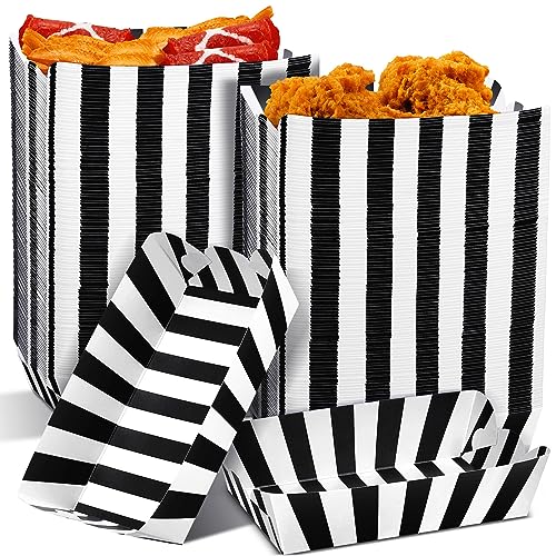 Yaomiao 100 Pcs Striped Paper Food Trays Carnival Paper Boats for Food Nacho Hot Dog Disposable Plates Disposable Serving Trays for Carnivals Fairs Festivals Picnics(Black) - color: Black
