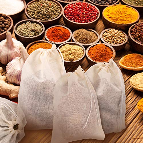 Boao 24 Pcs Spice Cooking Cheesecloth Bags for Straining Reusable Empty Tea Drawstring Soup Muslin Bags(3 x 4 Inch) - size: 3 x 4 Inch