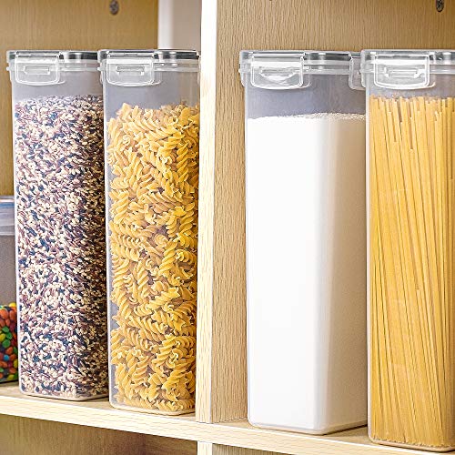 Vtopmart Airtight Food Storage Containers with Lids, 4 PCS 2.8L Pasta Containers for Pantry Organization and Storage, BPA Free Kitchen Canisters for Spaghetti, Flour, Sugar and Noodles, Black